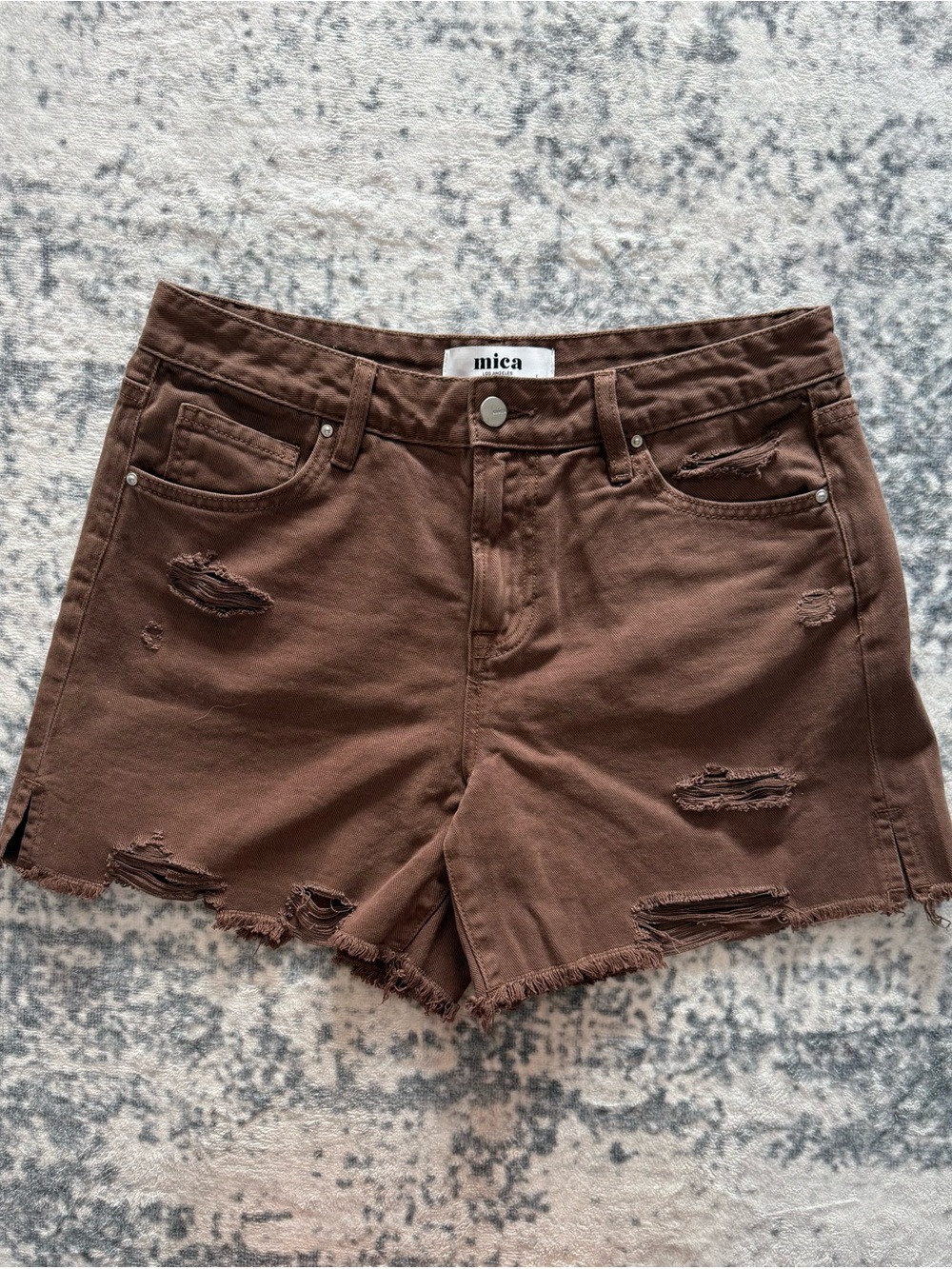 Mica Distressed Brown Denim Jean Shorts